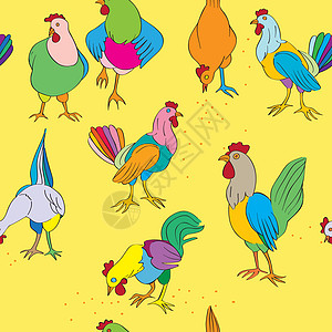 鸡和公鸡墙纸食物卡通片羽毛纺织品粮食尾巴绘画卡片季节图片
