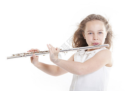玩长笛的少女笔记白色教育女孩闲暇钥匙木管音乐女性练习图片