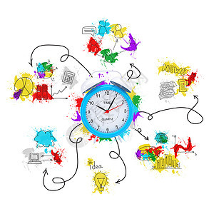 配有彩色商业草图的闹钟图片