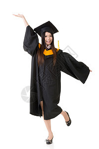 快乐笑笑笑的年轻的亚洲女毕业妇女图片