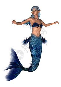 蓝美人鱼神话故事游泳蓝色生物魔法插图尾巴童话女性图片