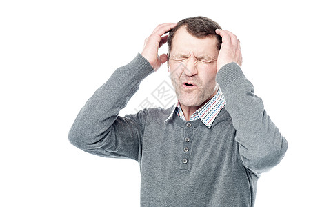患有头痛的有压力的人男人冒充保健失败卫生工作室男性服装中年情感图片