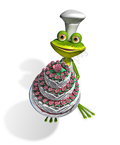 有蛋糕的青蛙厨师图片