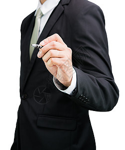 商务人士站立姿势手握钢笔 孤立想像力商业思考男人管理人员公告空白姿态木板铅笔图片