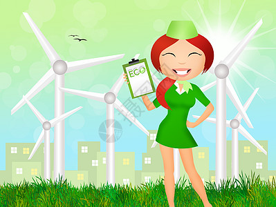 可持续能源动物明信片生态发电机卡通片风力太阳能环境活力食物图片