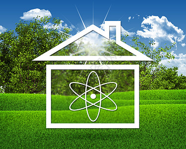 带有科学符号的房子图标叶子原子商业自由活力蓝色生活草地药品物理图片