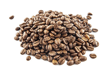 在白色背景上的咖啡豆黑色咖啡店框架宏观团体咖啡棕色食物背景图片
