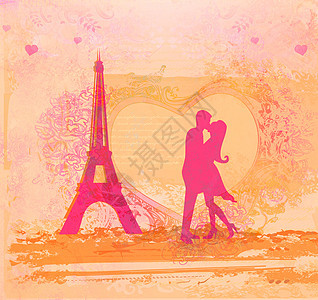 在巴黎的罗马夫妇亲吻埃菲尔铁塔 雷特罗卡框架邀请函明信片文档专辑装饰品热情花朵公告婚礼图片