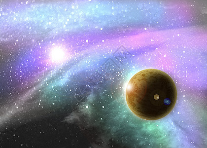带有行星和恒星的幻想式深空星云地球星星科学星云世界轨道紫色星座火花微光背景图片