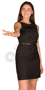 显示空棕榈的女商务人士黑发身体女性秘书手指助手手臂女孩经理老师图片
