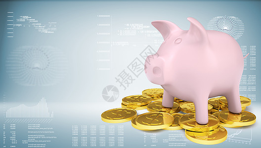 有金币的猪银行生长金融经济插图硬币商业图表销售价格银行业图片