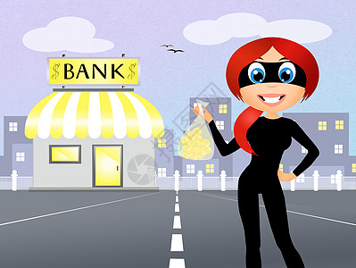 女小偷银行工作服务女孩卡通片插图金子职业诚实硬币图片