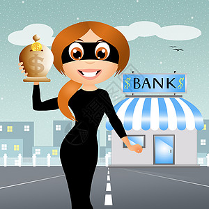 妇女小偷服务银行卡危机捐款银行商业储蓄办公室卡通片金子图片