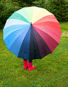 户外有伞子的儿童红色雨滴季节女孩雨鞋天气预报公园风暴孩子图片