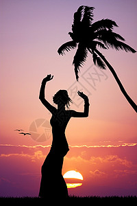 夏威夷妇女蜜月情调热带舞蹈家女士舞蹈幸福女性插图反射图片