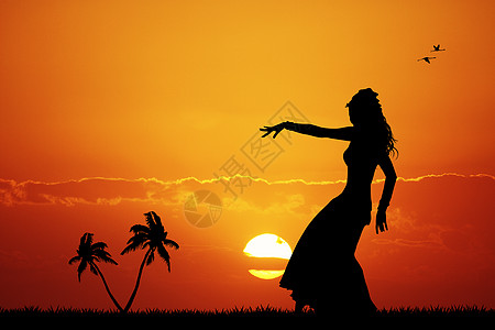 夏威夷妇女插图旅行舞蹈家海滩热带反射花朵幸福蜜月女孩图片