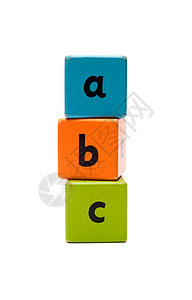 隔离在白色上的ABC Wooden字母区块图片