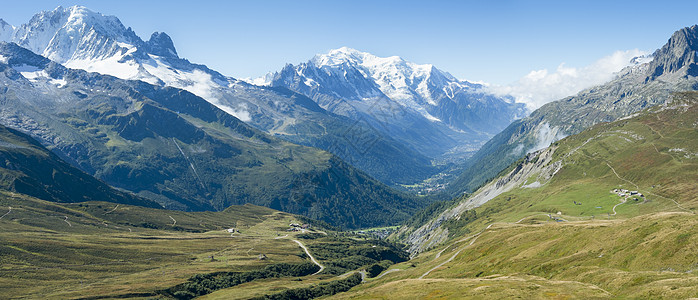 勃朗峰旅游山景景点丘陵踪迹全景山脉顶峰远足游客图片