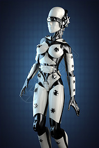 钢铁和白塑料机器人电子人女性金属小说电线机械白色科幻技术机器背景图片