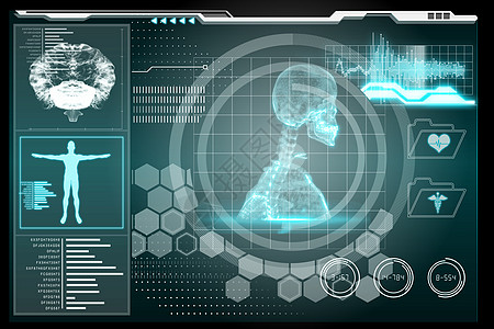 蓝色医学生物学界面蓝色未来派绘图医疗科技计算计算机数字身体插图电脑图片