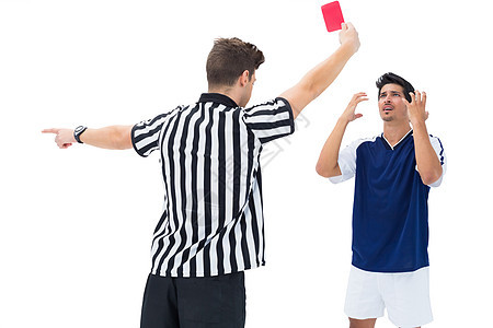 派遣足球运动员的裁判员蓝色制服惩罚力量红牌运动活动球衣团队裁判图片