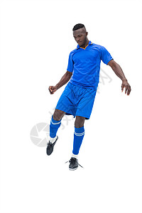 蓝踢足球运动员Blue kick团队播放器蓝色黑色球衣男性运动服世界足球男人图片
