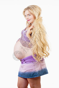 长发长子头发的年轻孕妇女孩女士裙子女性背景图片