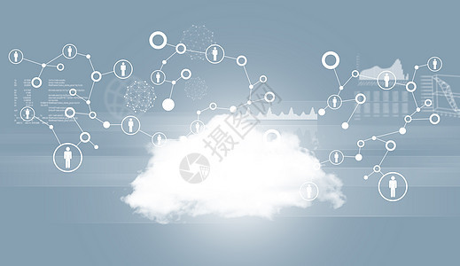 带网络和图形云的云圆圈饼形背景图片