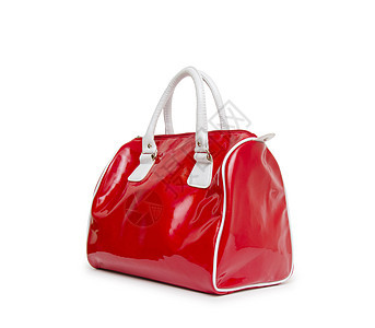 白色背景孤立的红妇女袋皮革红色金子奢华钱包配饰蓝色店铺带子书包图片
