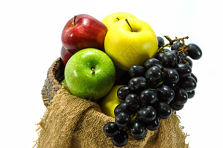 水果色苹果多色和黑葡萄营养反射食物果汁水果叶子生态饮食花园甜点背景