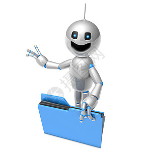 带有文件夹的卡通机器人电子人软件报告文书备份手势自动化员工职员商业图片