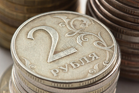 俄罗斯卢布硬币贷款花费资金交换支出储蓄国库银行金融预算图片