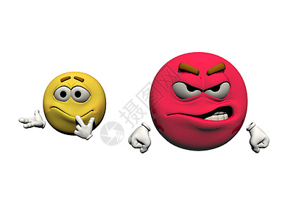 和愤怒的困惑的表情  3d插图眼睛黑色红色圆形白色情感图片