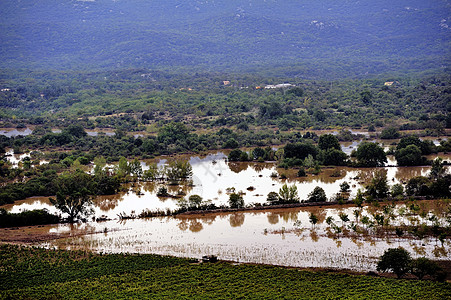 暴雨过后淹水的乡村地貌全球洪水环境损害天气农村季节灾难倾盆大雨风暴图片