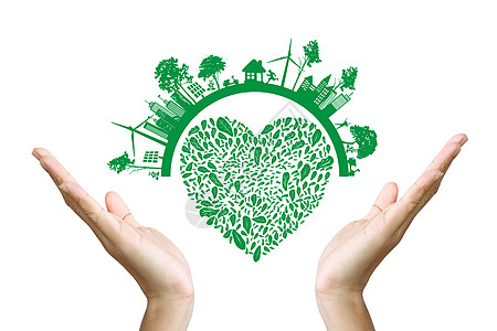 绿色概念 在地球上的树木手中环境树叶生物能源动力行星图标集生态旅游汽车插头图片