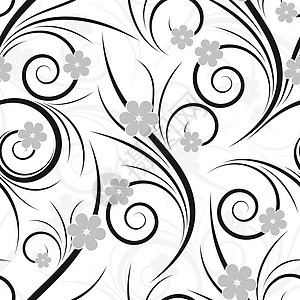 无缝无缝花卉color艺术植物叶子漩涡插图创造力黑色曲线灰色框架图片