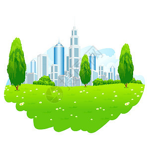 与城市的绿色景观商业草地插图摩天大楼地平线天空办公室建筑天际图片