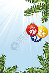 带有圣诞树枝和玩具的背景背景季节假期红色白色庆典雪花插图水平射线橙子图片