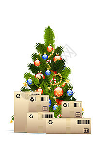 带纸盒的圣诞树火花卡片礼物盒贺卡盒子礼物糖果手杖枞树运输背景图片