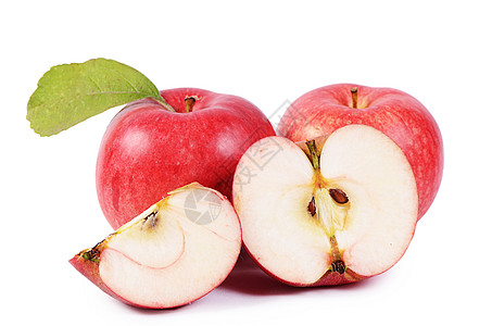 白色背景上孤立的红新苹果收成农业果汁水果小吃甜点季节叶子饮食生产图片