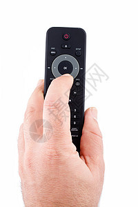 手持电视遥控器拇指白色按钮手指男人闲暇手表控制技术电子图片