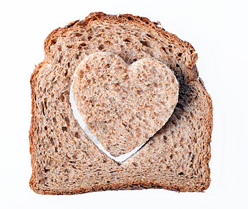 面包片中的心形洞生活棕色早餐厨房宏观假期饮食装饰活力框架图片