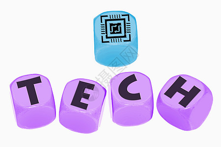 立方体上的一字TECH技术训练机械骰子商业一个字成功教学科技白色图片