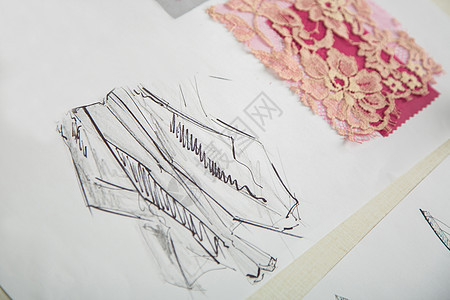 工作进展中 裁制表格设计目录铅笔纺织衣服素描布样材料草图服装图片