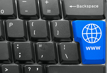 计算机键盘概念地球桌面宏观蓝色世界工作退格按钮技术办公室图片