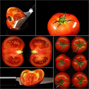番茄拼法蔬菜圆形作品叶子农业黑色绿色红色水果食物图片
