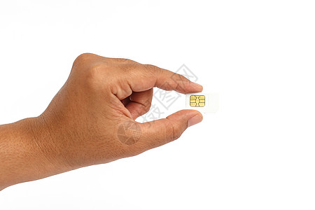 白色背景上孤立的手持Sim卡电池细胞屏幕技术充电器手机卡模拟生活电缆活力图片