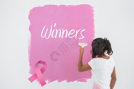 粉色墙年轻女性画成粉红色墙壁的复合图像装修健康住所装潢公寓丝带女士闲暇黑发机构背景