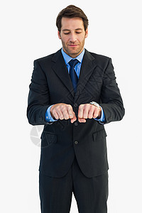 商务人士当着他的面举起紧握的拳头职业衬衫微笑夹克商务公司商业人士短发蓝色图片
