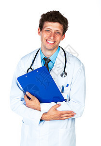 一个带着白纸条的 微笑着的男医生的肖像医院病人保健职业专家处方工作医师卫生疾病图片